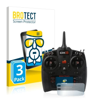 Front side of a product packaging with the brand logo BROTECT. Next to it is the device Spektrum DX8 G2 shown with the corresp
