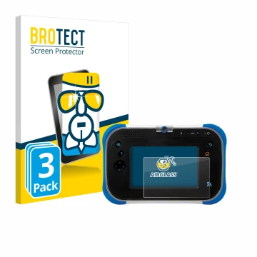 Front side of a product packaging with the brand logo BROTECT. Next to it is the device Vtech Storio Max 2.0 shown with the co