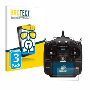 Front side of a product packaging with the brand logo BROTECT. Next to it is the device Robbe Futaba T16SZ shown with the corr