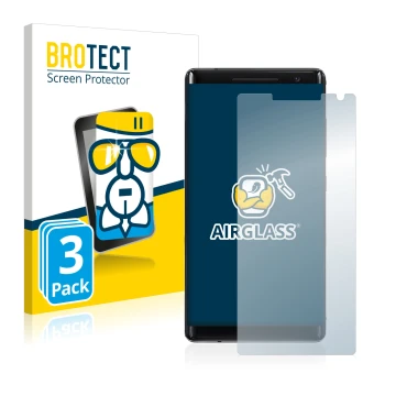 Front side of a product packaging with the brand logo BROTECT. Next to it is the device Nokia 8 Sirocco shown with the corresp