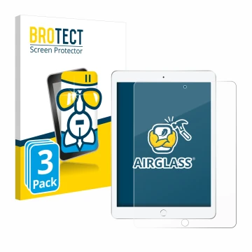 Front side of a product packaging with the brand logo BROTECT. Next to it is the device Apple iPad 9.7