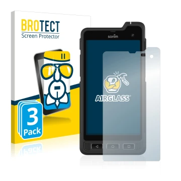 Front side of a product packaging with the brand logo BROTECT. Next to it is the device Sonim XP8 shown with the corresponding