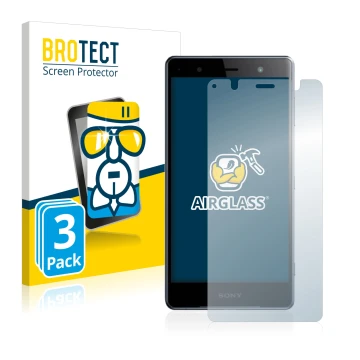Front side of a product packaging with the brand logo BROTECT. Next to it is the device Sony Xperia XZ2 Premium shown with the