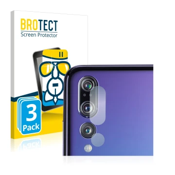 Front side of a product packaging with the brand logo BROTECT. Next to it is the device Huawei P20 Pro (ONLY Camera Lens) show