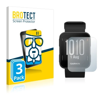 Front side of a product packaging with the brand logo BROTECT. Next to it is the device Garmin Approach S10 shown with the cor