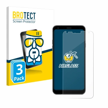 Front side of a product packaging with the brand logo BROTECT. Next to it is the device LG Q7 shown with the corresponding scr