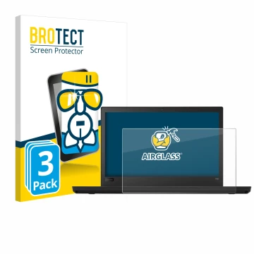 Front side of a product packaging with the brand logo BROTECT. Next to it is the device Lenovo ThinkPad T480 shown with the co