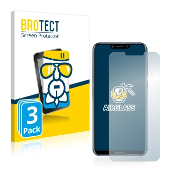 Front side of a product packaging with the brand logo BROTECT. Next to it is the device Honor Play shown with the correspondin