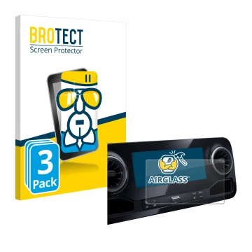 Front side of a product packaging with the brand logo BROTECT. Next to it is the device Mercedes-Benz Sprinter 2018 MBUX 7
