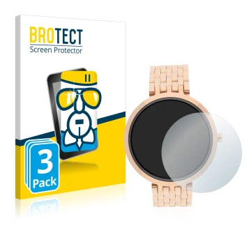 Front side of a product packaging with the brand logo BROTECT. Next to it is the device Xlyne X-Watch Siona XW Fit shown with 