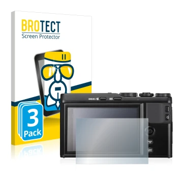 Front side of a product packaging with the brand logo BROTECT. Next to it is the device Fujifilm XF10 shown with the correspon