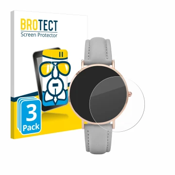 Front side of a product packaging with the brand logo BROTECT. Next to it is the device Cluse La Boheme (38 mm) shown with the