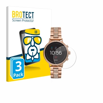 Front side of a product packaging with the brand logo BROTECT. Next to it is the device Fossil Q Venture HR (4.Gen) shown with
