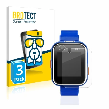 Front side of a product packaging with the brand logo BROTECT. Next to it is the device Vtech Kidizoom Smart Watch DX2 shown w