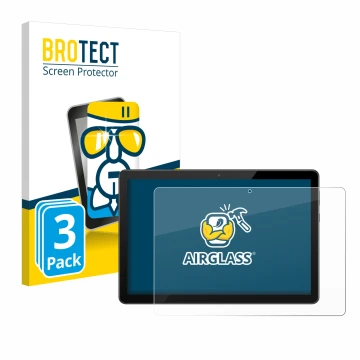 Front side of a product packaging with the brand logo BROTECT. Next to it is the device Huawei MediaPad T5 10 shown with the c