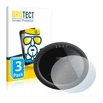 Front side of a product packaging with the brand logo BROTECT. Next to it is the device Yamaha MusicCast 20 shown with the cor