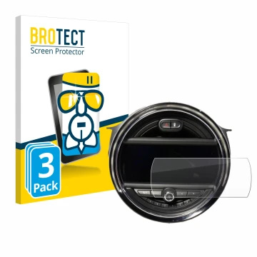 Front side of a product packaging with the brand logo BROTECT. Next to it is the device Mini Cooper F56 (8.8