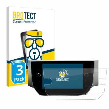 Front side of a product packaging with the brand logo BROTECT. Next to it is the device Seat Ibiza Media System Pro 8