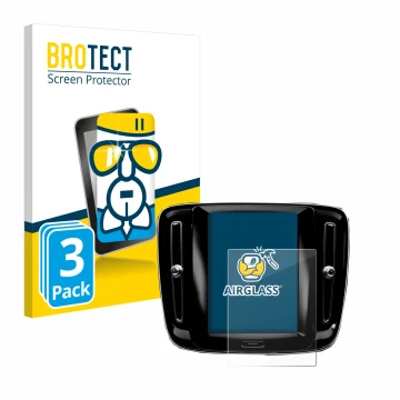 Front side of a product packaging with the brand logo BROTECT. Next to it is the device Volvo XC40 Sensus Connect 8.7