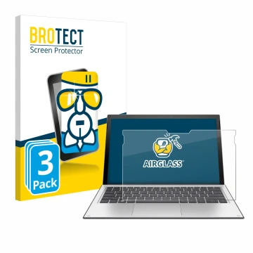 Front side of a product packaging with the brand logo BROTECT. Next to it is the device HP Elite x2 1013 G3 shown with the cor