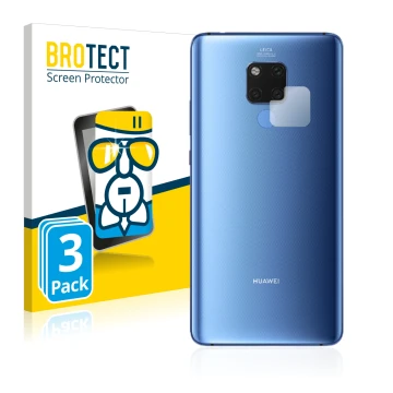 Front side of a product packaging with the brand logo BROTECT. Next to it is the device Huawei Mate 20 X (ONLY Camera Lens) sh