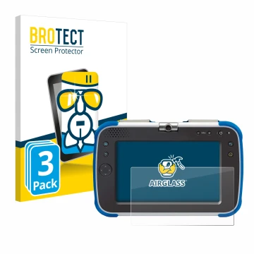 Front side of a product packaging with the brand logo BROTECT. Next to it is the device Vtech Storio Max XL 2.0 shown with the