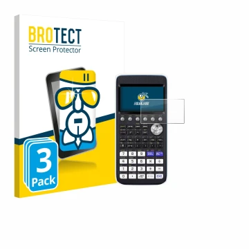 Front side of a product packaging with the brand logo BROTECT. Next to it is the device Casio FX-CG50 shown with the correspon