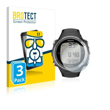 Front side of a product packaging with the brand logo BROTECT. Next to it is the device Suunto D4F shown with the correspondin