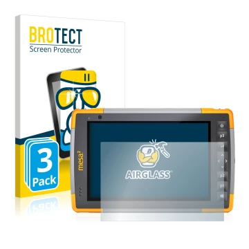 Front side of a product packaging with the brand logo BROTECT. Next to it is the device Juniper Systems Mesa 2 Rugged Tablet s