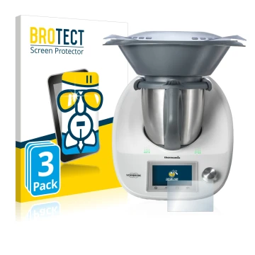 Front side of a product packaging with the brand logo BROTECT. Next to it is the device Vorwerk Bimby TM5 shown with the corre
