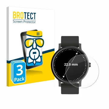 Front side of a product packaging with the brand logo BROTECT. Next to it is the device Circular Displays (ø: 22 mm) shown wit