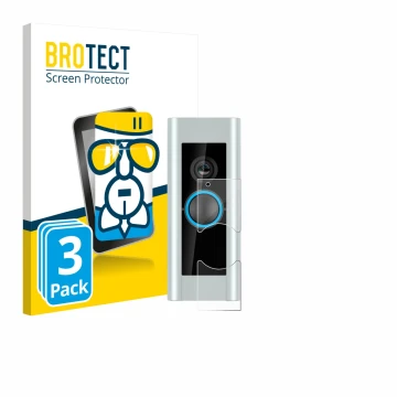 Front side of a product packaging with the brand logo BROTECT. Next to it is the device Ring Video Doorbell Pro (Version 2) sh