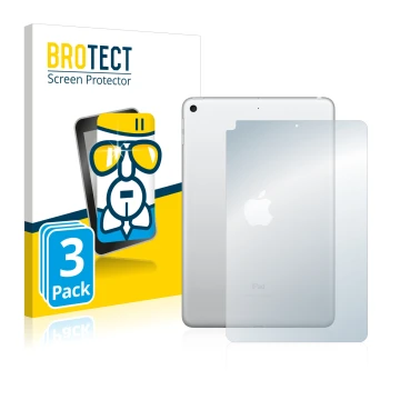 Front side of a product packaging with the brand logo BROTECT. Next to it is the device Apple iPad Mini 5 2019 (Back, 5th Gen.