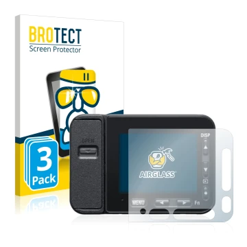 Front side of a product packaging with the brand logo BROTECT. Next to it is the device Sony DSC-RX0M2 (RX0 II) shown with the