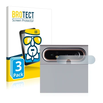 Front side of a product packaging with the brand logo BROTECT. Next to it is the device Samsung Galaxy A80 (ONLY Camera Lens) 