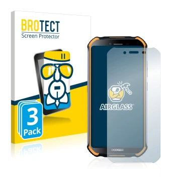 Front side of a product packaging with the brand logo BROTECT. Next to it is the device Doogee S40 shown with the correspondin