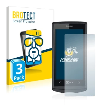 Front side of a product packaging with the brand logo BROTECT. Next to it is the device Orderman 5 shown with the correspondin