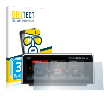 Front side of a product packaging with the brand logo BROTECT. Next to it is the device NaviFly Android (10.2