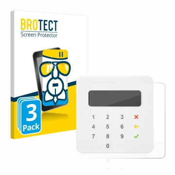 Front side of a product packaging with the brand logo BROTECT. Next to it is the device SumUp Air shown with the corresponding