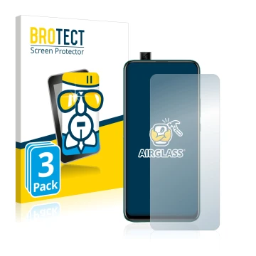 Front side of a product packaging with the brand logo BROTECT. Next to it is the device Huawei P smart Z shown with the corres