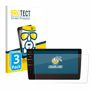 Front side of a product packaging with the brand logo BROTECT. Next to it is the device Volkswagen Tiguan 2019 Discover Pro 9.