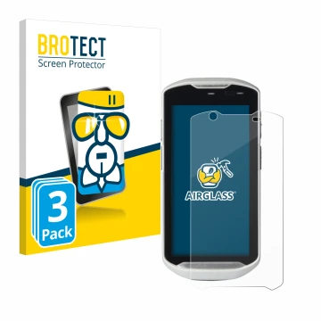 Front side of a product packaging with the brand logo BROTECT. Next to it is the device Zebra TC52-HC shown with the correspon