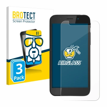 Front side of a product packaging with the brand logo BROTECT. Next to it is the device Shiftphones Shift5me shown with the co