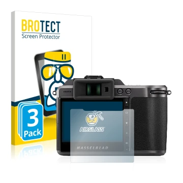 Front side of a product packaging with the brand logo BROTECT. Next to it is the device Hasselblad X1D II 50C shown with the c