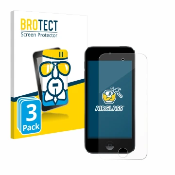 Front side of a product packaging with the brand logo BROTECT. Next to it is the device Apple iPod Touch (7th. Gen.) shown wit