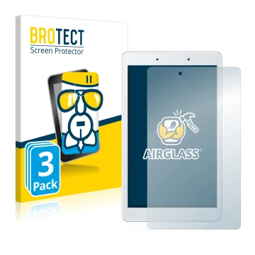 Front side of a product packaging with the brand logo BROTECT. Next to it is the device Samsung Galaxy Tab A 8.0 WiFi 2019 sho