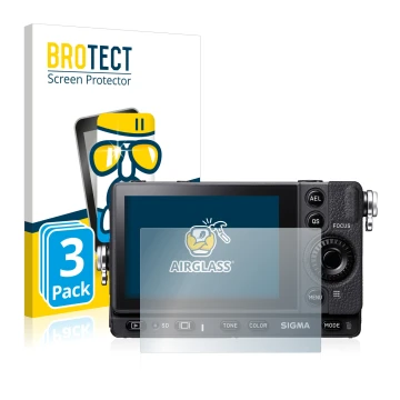 Front side of a product packaging with the brand logo BROTECT. Next to it is the device Sigma FP shown with the corresponding 