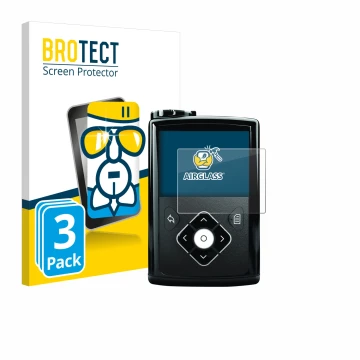 Front side of a product packaging with the brand logo BROTECT. Next to it is the device Medtronic Minimed 640G shown with the 