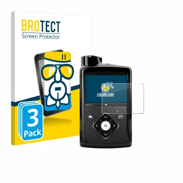 Front side of a product packaging with the brand logo BROTECT. Next to it is the device Medtronic Minimed 670G shown with the 