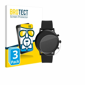 Front side of a product packaging with the brand logo BROTECT. Next to it is the device Fossil The Carlyle HR (5.Gen) shown wi